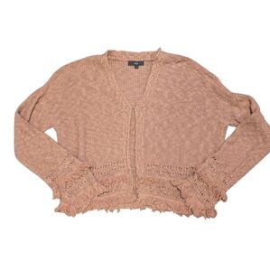 Fate Womens fringed sweater Cotton Natural Fibers Clasp Open Cardigan Mauve Fall